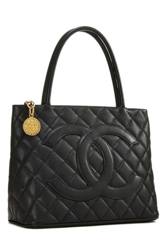 Black Quilted Caviar Medallion Tote, , large image number 1