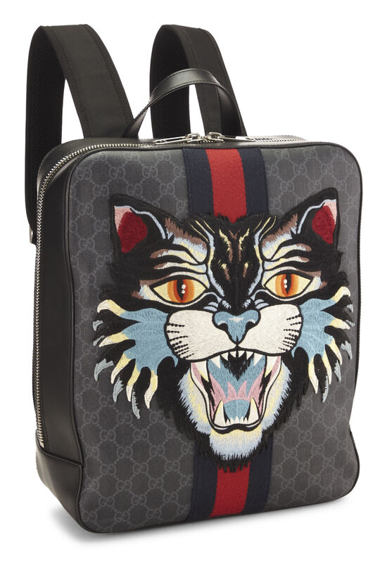 Black GG Supreme Canvas Angry Cat Web Backpack, , large image number 1