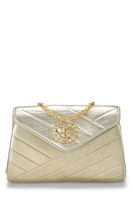 Metallic Gold Chevron Calfskin Envelope Flap Mini, , large image number 0