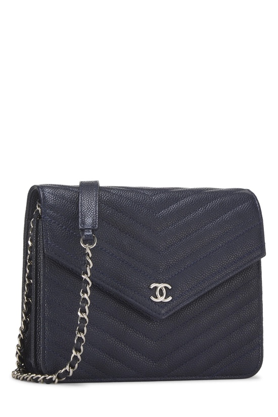 Navy Caviar Chevron Envelope Wallet on Chain (WOC), , large image number 1