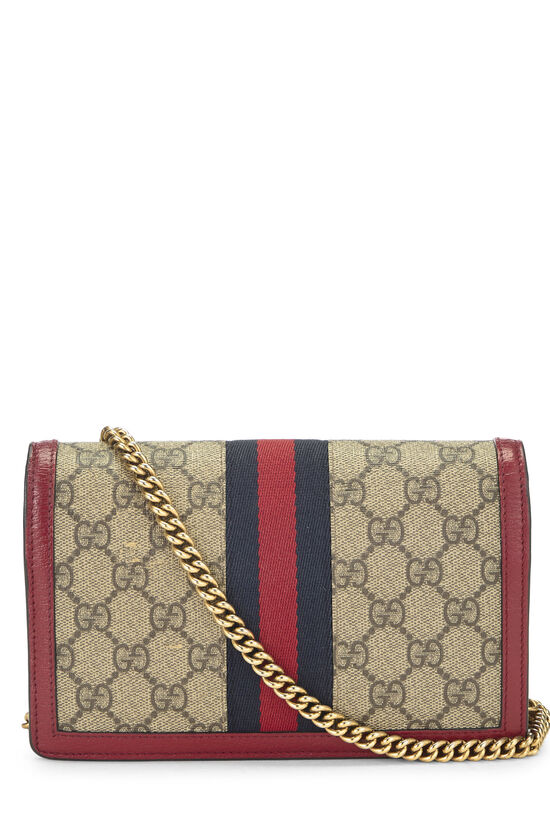 Pre-Owned Red GG Supreme Queen Margaret Wallet On Chain (WOC) Mini 