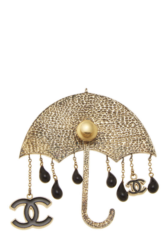 Chanel Gold & Black Enamel Umbrella Dangle Pin Q6J4ZH17KB000