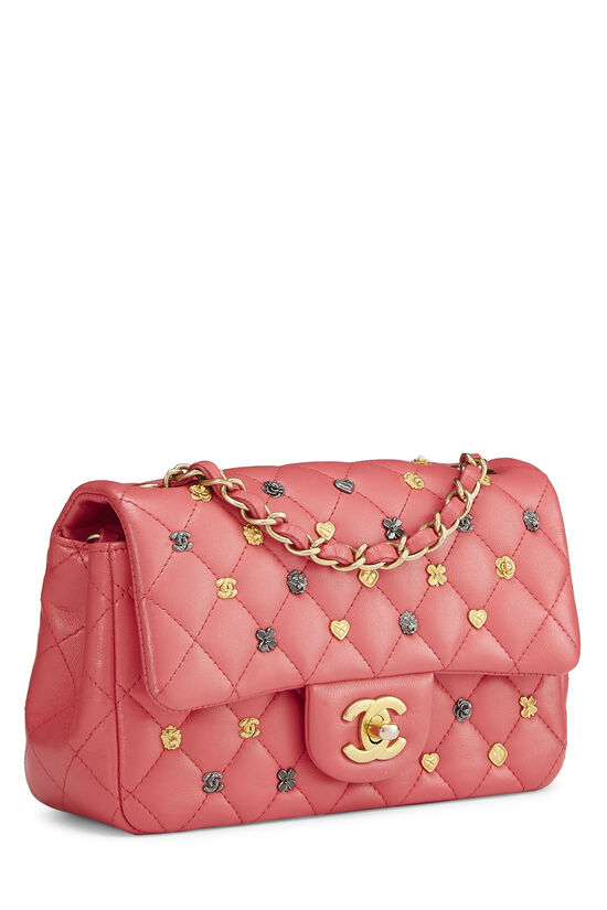 CHANEL Lambskin Quilted Valentine Charms Mini Rectangular Flap Pink 688966