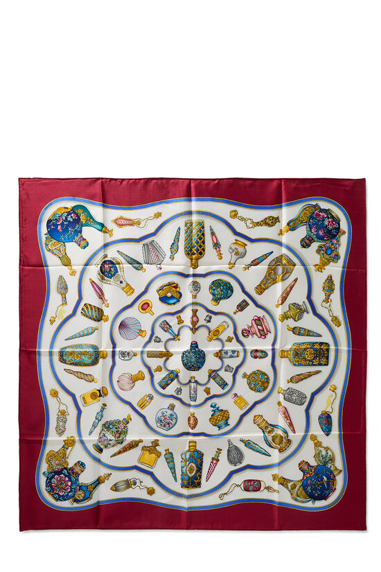 Burgundy & Multicolor 'Qu' Importe le Flacon' Silk Scarf 90, , large image number 0