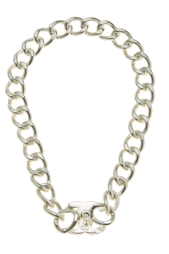 Silver Metal Chain-Link 'CC' Choker Necklace, , large image number 1