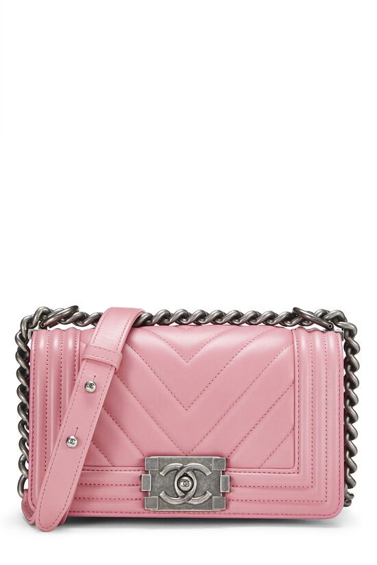 Chanel Pink Chevron Lambskin Boy Bag Small Q6BFOF1IPH003