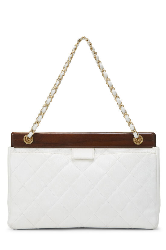 White Quilted Caviar Wooden Bar Shoulder Bag, , large image number 3