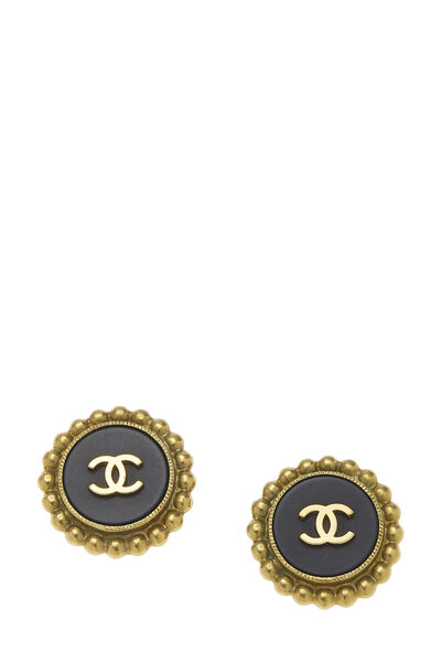 Black & Gold 'CC' Round Earrings
