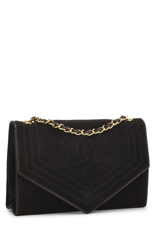 Chanel Black Suede Triborder Envelope Flap Shoulder Bag Small Q6B0592VKH001
