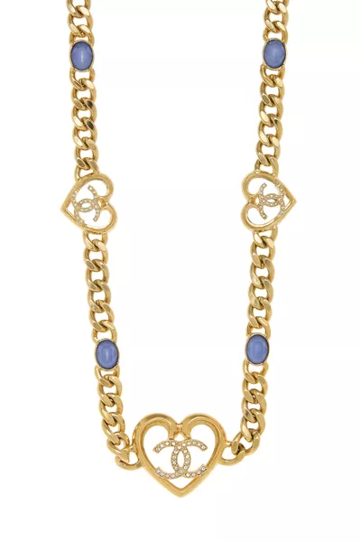 Gold Crystal 'CC' Open Heart Necklace, , large