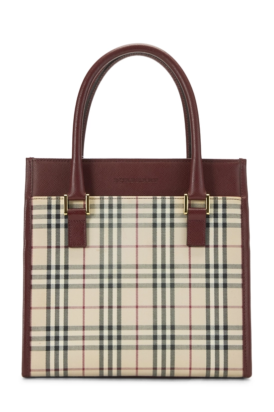 Burgundy House Check Jacquard Handbag Small, , large image number 0