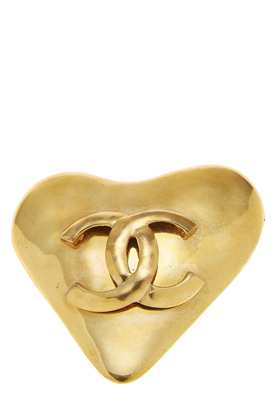 Gold 'CC' Heart Pin, , large image number 1