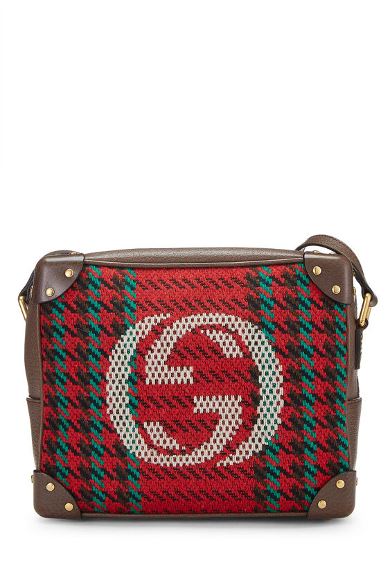 Red & Brown Houndstooth Wool Interlocking GG Shoulder Bag, , large image number 0