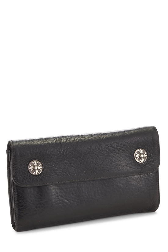 Pre-Owned Black Leather Wave Cross Ball Long Wallet QZA7RV1LKB000