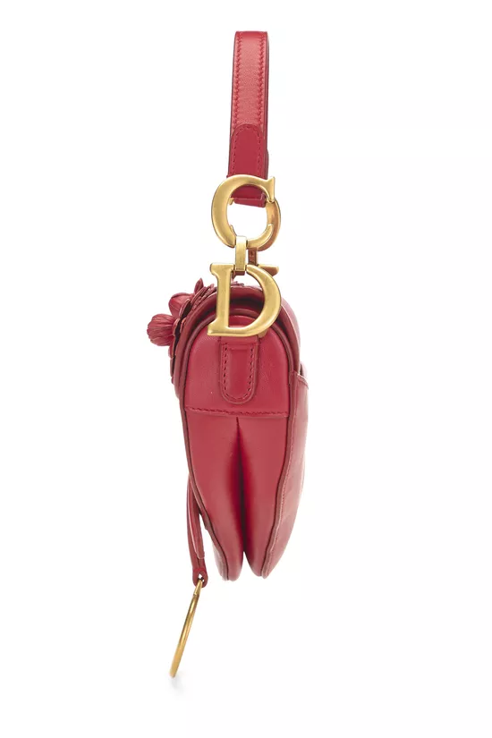 Red Calfskin 3D Flower Saddle Bag Mini, , large image number 2