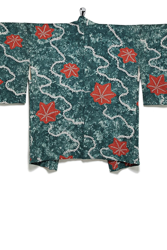 WGACA Vintage Green Silk Starfish Kimono Haori, , large image number 1