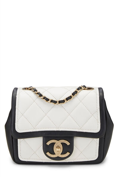 White & Black Quilted Lambskin Graphic Flap Mini