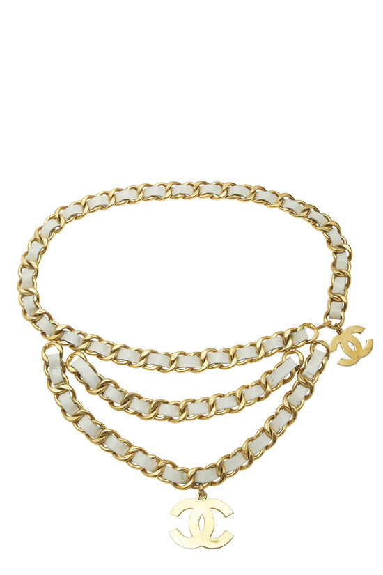 Chanel Gold & White Leather Chain Belt 3 Q6AABV17WB000