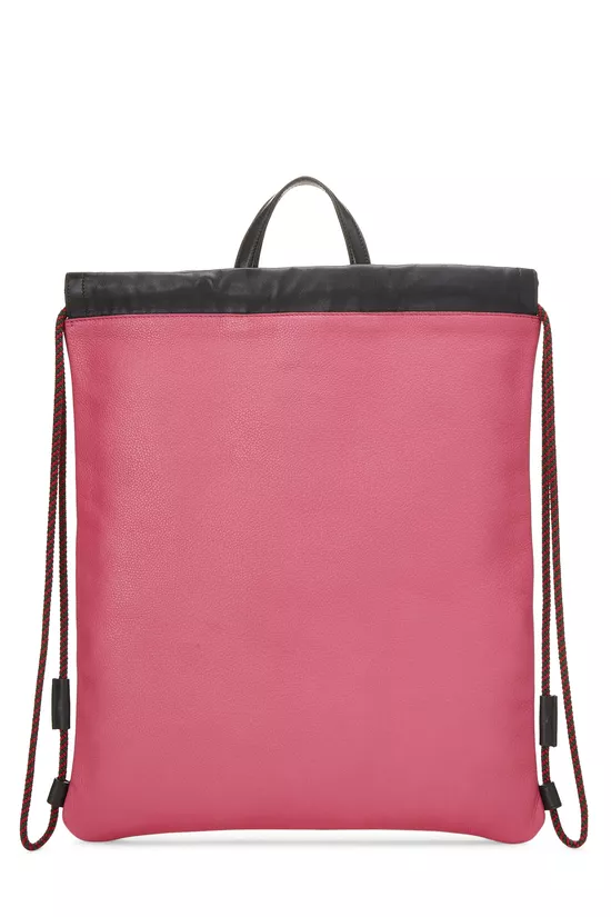 Pink Leather Logo Drawstring Backpack Large, , large image number 3