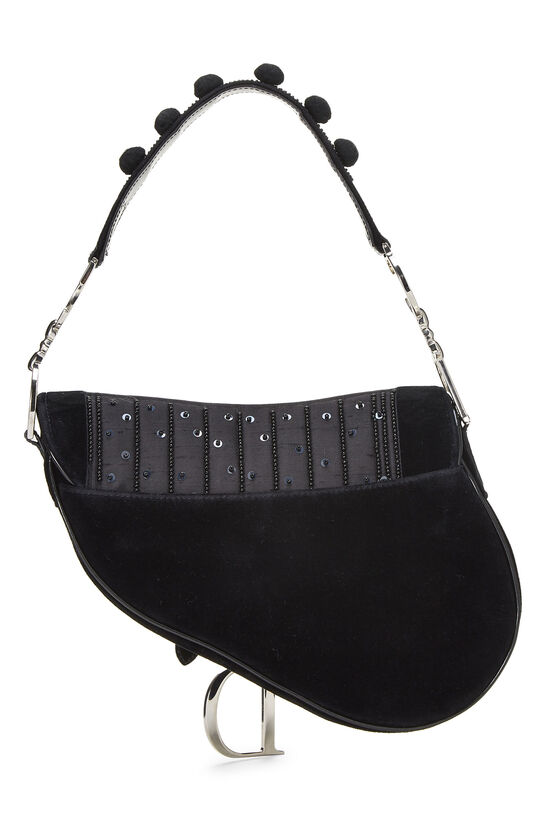 Black Satin Embellished Saddle Bag, , large image number 3