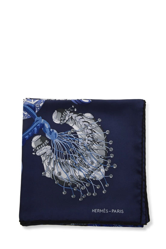 Pre-Owned Navy & Multicolor 'Bracelets De Lumière' Silk Scarf 90