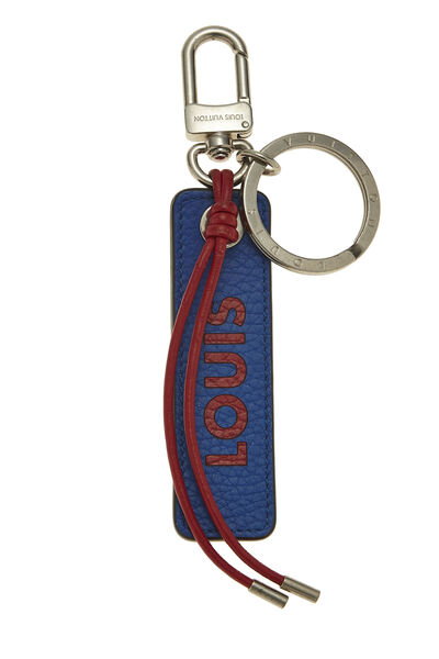 Blue & Red Leather Tag Bag Charm 