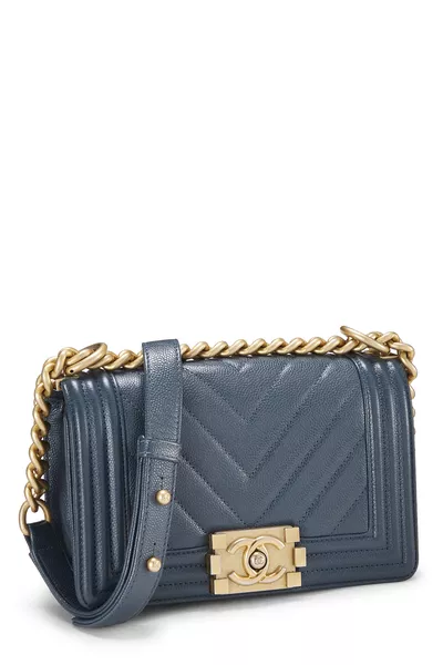 Chanel Blue Chevron Caviar Boy Bag Small — photo 2