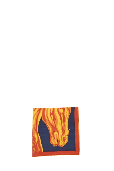 Orange & Multicolor 'Cheval de Feu' Silk Pocket Square, , large