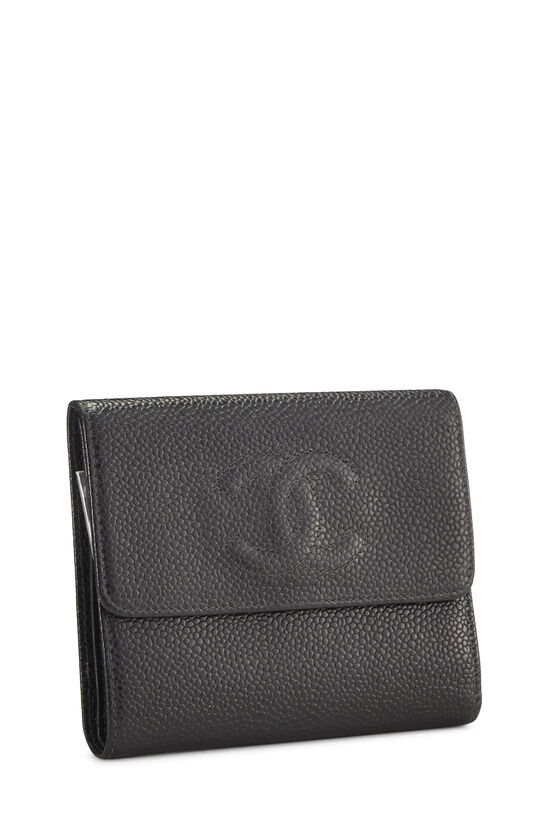 CHANEL CC Classic Small Flap Leather Compact Wallet Black