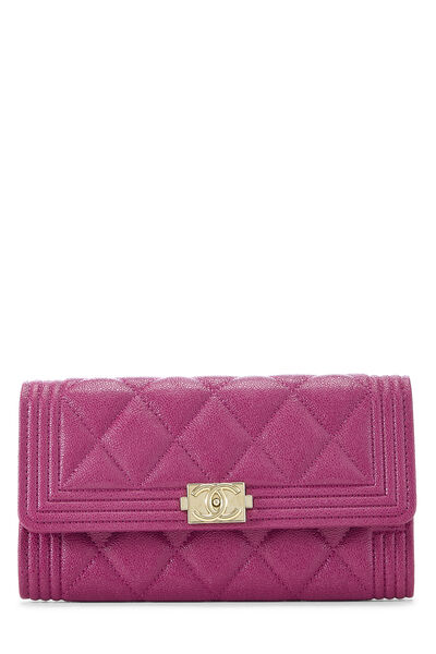 Purple Quilted Caviar Leather Boy Long Flap Wallet