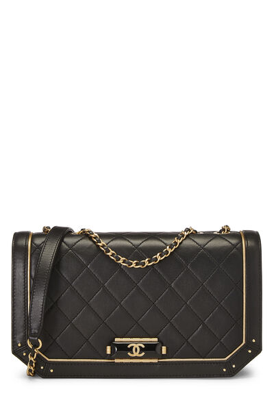 Black Quilted Lambskin 'CC' Clasp Flap