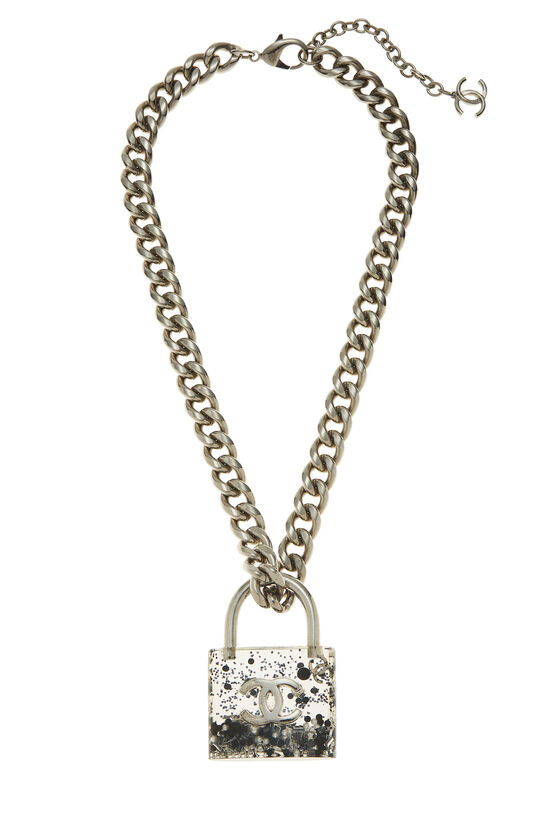 Silver & Black CC Confetti Padlock Necklace, , large image number 0