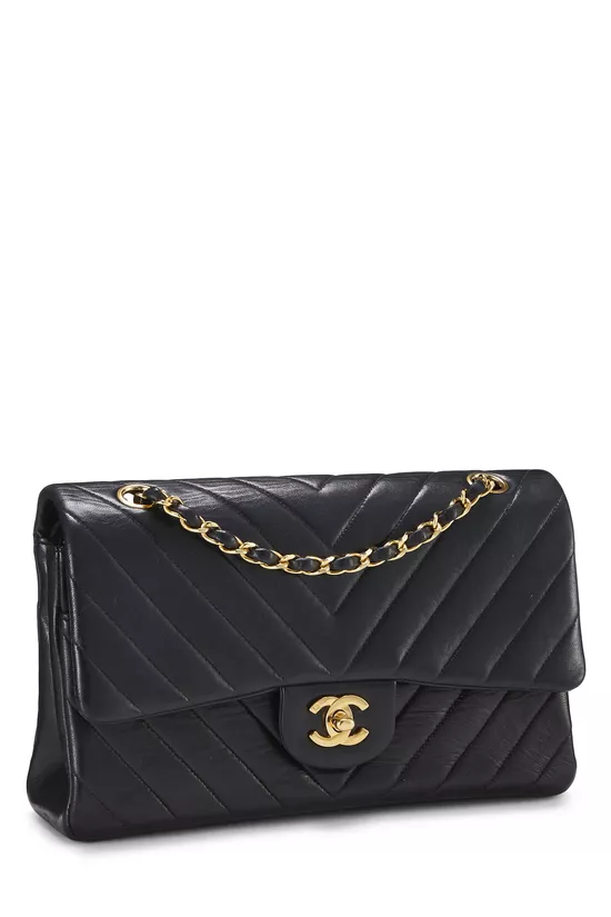 Black Chevron Lambskin Classic Double Flap Medium, , large image number 1