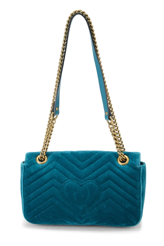 Blue Embroidered Velvet GG Marmont Shoulder Bag Small, , large image number 3