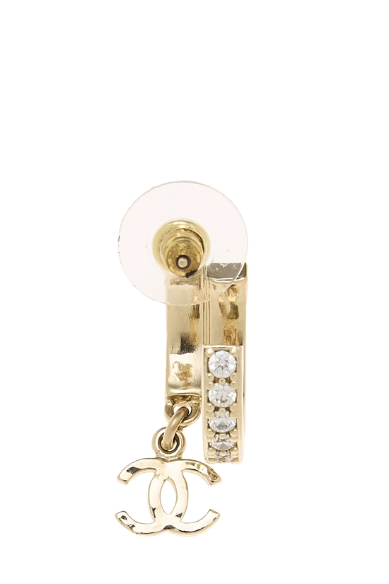 Gold Crystal 'CC' Hoop Earrings, , large image number 1