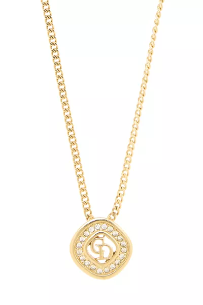 Gold Crystal 'CD' Necklace, , large
