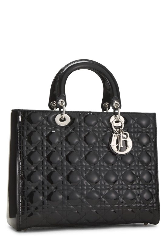Black Cannage Quilted Patent Leather Lady Dior Large, , large image number 1