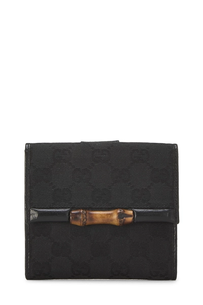 Black Original GG Canvas Bamboo Compact Wallet 