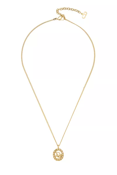 Gold Crystal Oval Logo Necklace