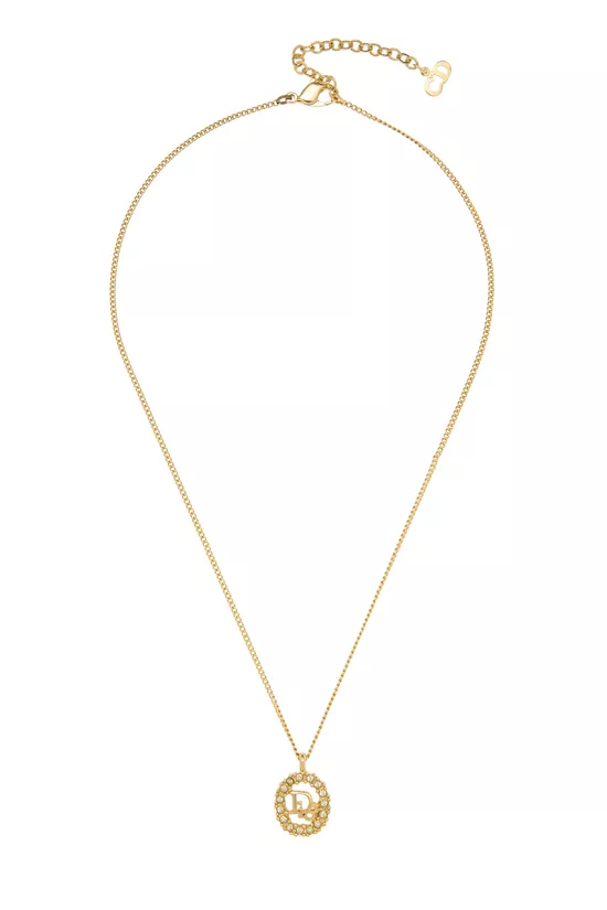 Gold Crystal Oval Logo Necklace, , large image number 0
