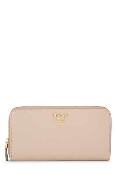 Beige Saffiano Zip Around Wallet
