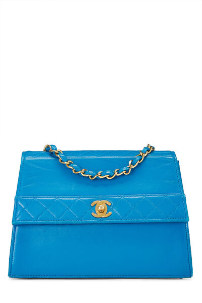 Blue Quilted Lambskin Trapezoid Shoulder Bag