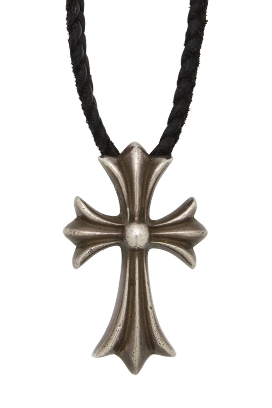 Black Leather & Sterling Silver Cross Bolo Necklace, , large image number 1