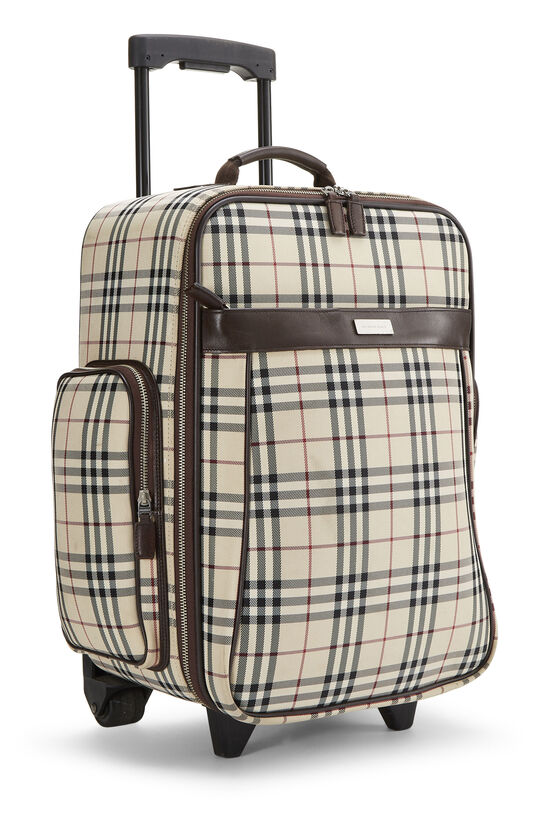 Beige Vintage Check Nylon Carry On Suitcase, , large image number 2
