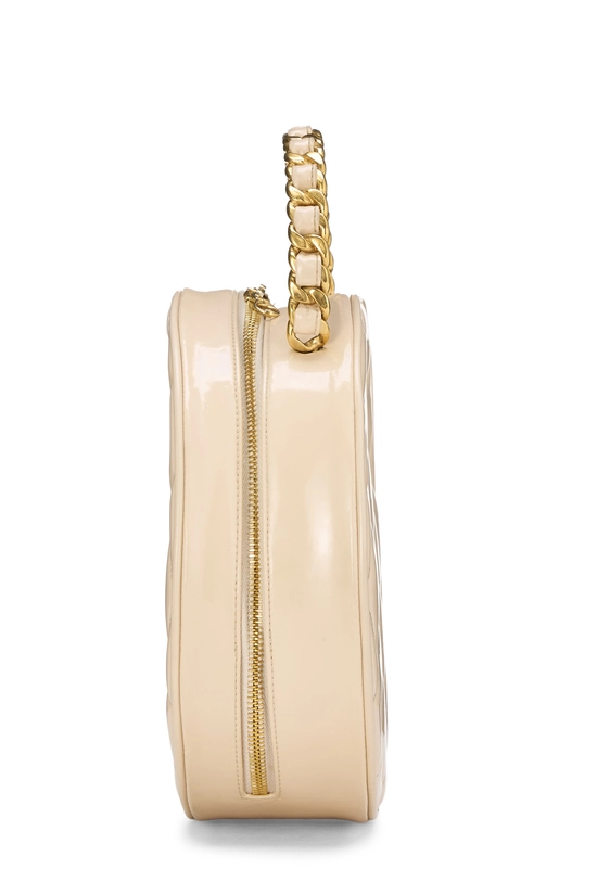 Beige Patent Leather Round 'CC' Handbag, , large image number 2