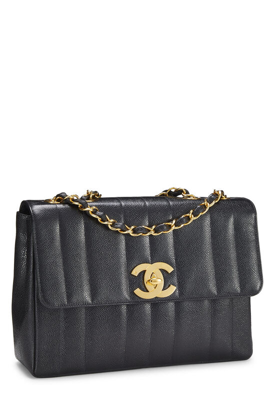 Chanel Black Caviar Jumbo Vertical Stitch Classic Flap Bag 2759069