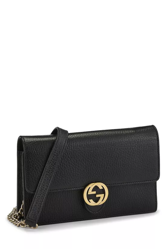 Black Leather Interlocking Wallet On Chain (WOC) Small, , large image number 1