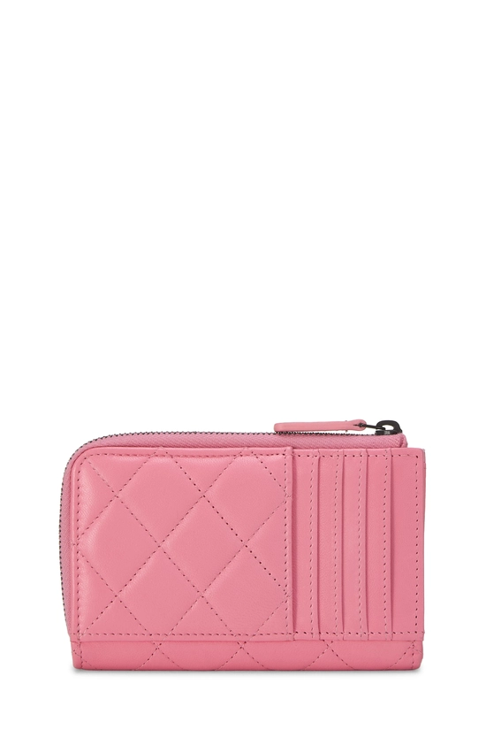 Pink Quilted Lambskin 'CC' Zip Around Card Holder, , large image number 2