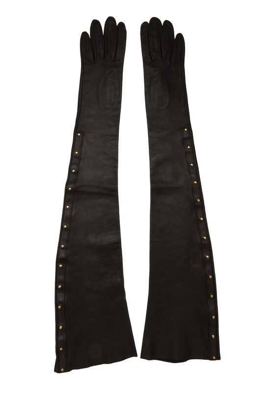Black Leather Studded Gloves, , large image number 0