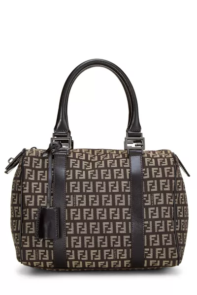 Fendi Brown Zucchino Canvas Forever Boston Small
